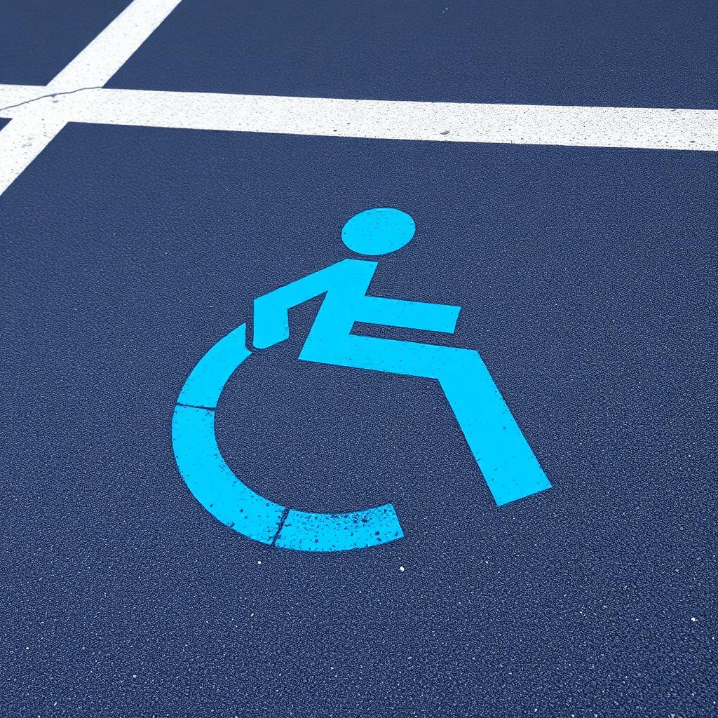 Blue ADA accessibility symbol painted on asphalt